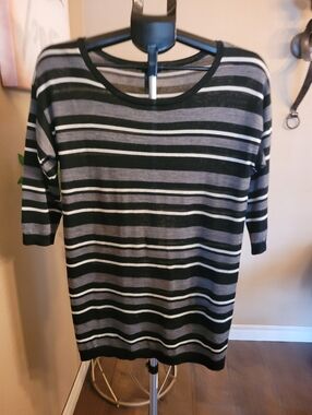 Ann Taylor Black and Gray Striped Knit Top